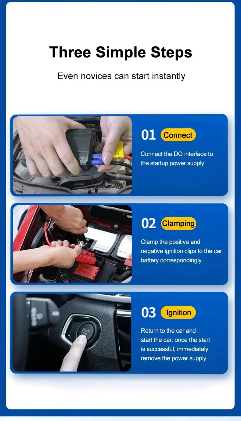EAFC 600A Peak Car Jump Starter Power Bank, tragbarer 12-V-Batterieladegerät-Booster mit USB-Anschluss und SOS-LED-Licht – Detail 15