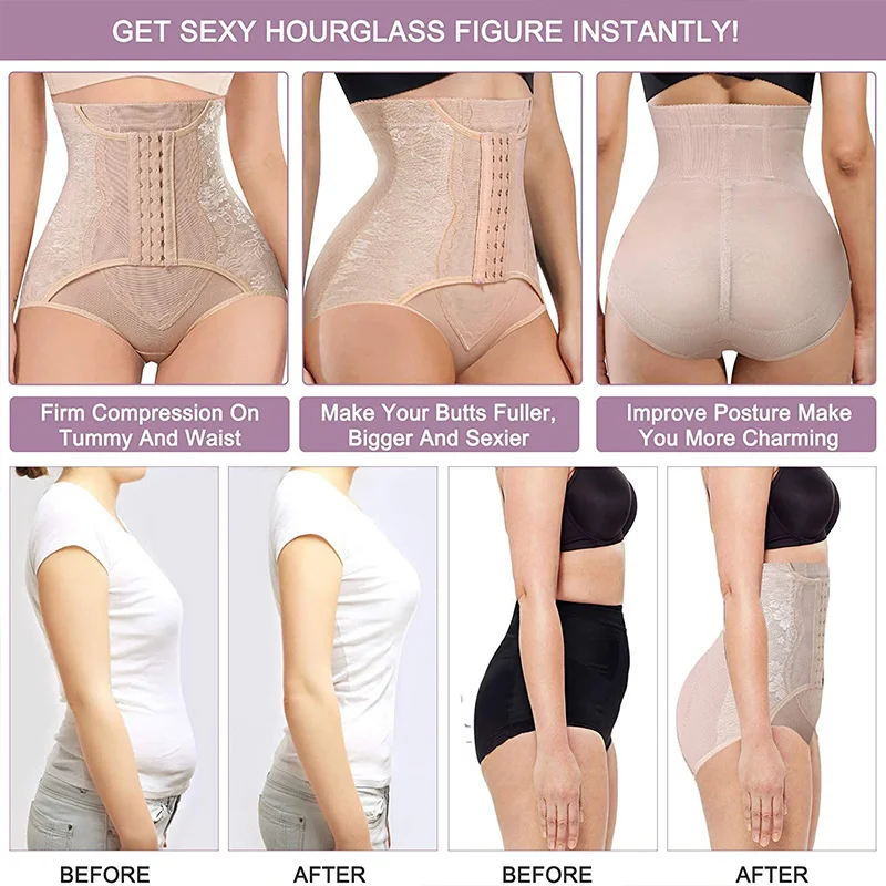 GUUDIA Hooks Tummy Control Panties Upgrade Arc Shaped Control Underwear Belly Smooth Seamless Mesh Butt Lifting Together