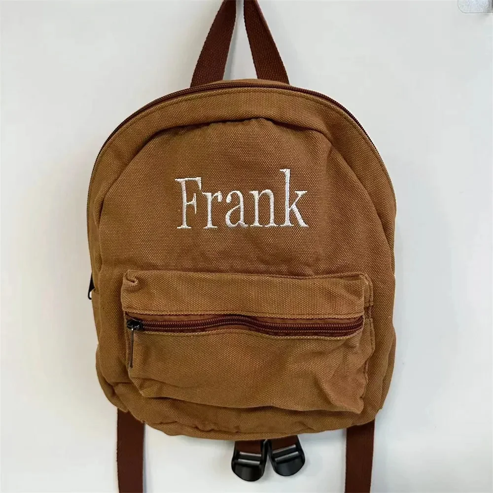 

Embroidered Name Solid Color Schoolbag for Boys and Girls Customized New Student Canvas Backpack Travel Washable Small Backpacks