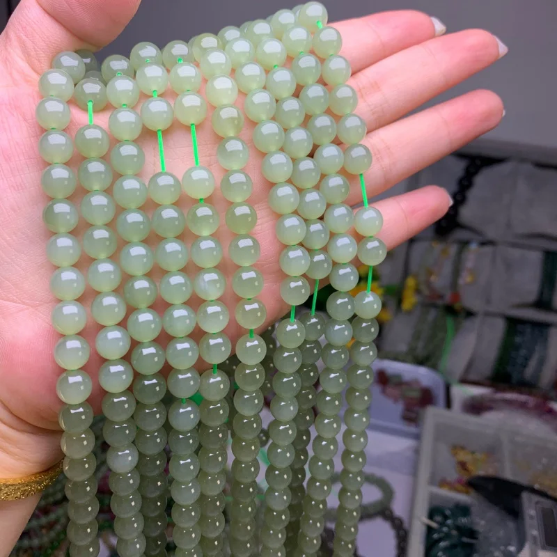 

Натуральный нефрит Хэтянь Цинхай, цвет материала 8 мм, круглые 108 бусин Будды, чистые, без трещин