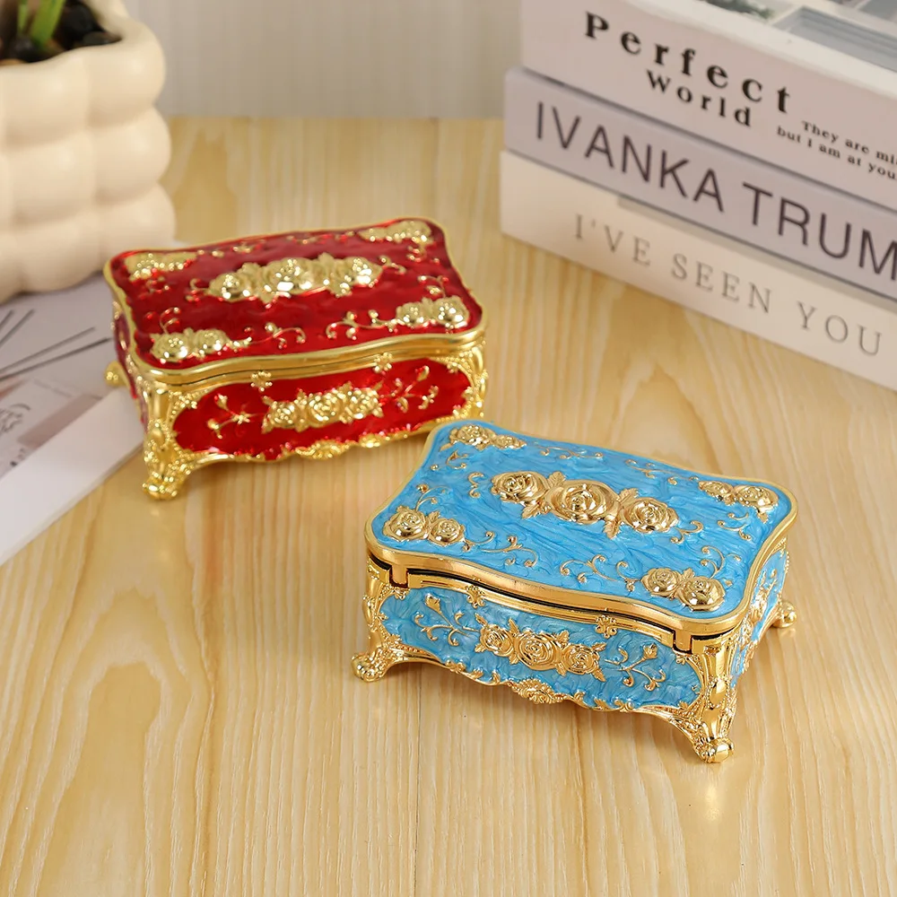 New Rose Carved Pattern Enamel Jewelry Box Necklace And Earrings Storage Box Wholesale