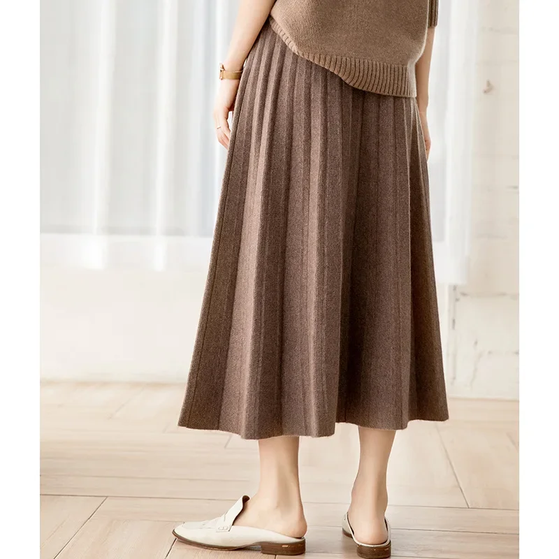 aliaga high-end women\'s winter knit cozy quality 100% cashmere pleat skirt