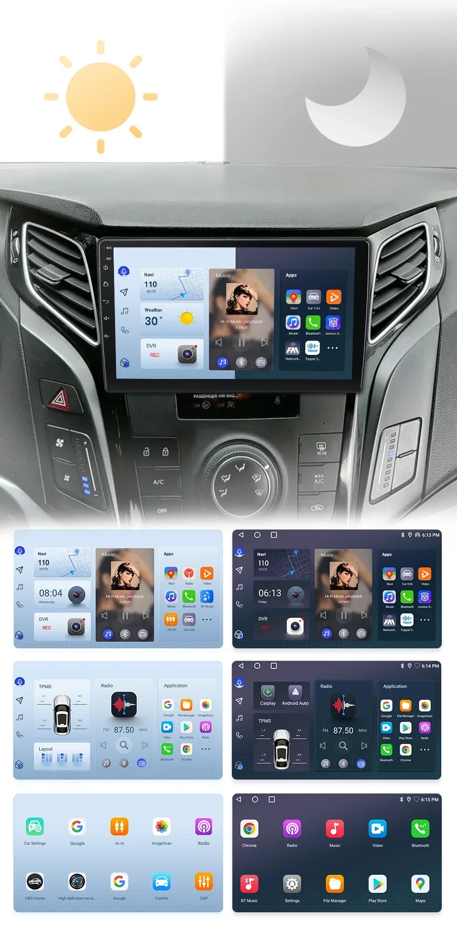 Junsun drahtloses Carplay Android Autoradio für Hyundai i40 2012-2015 2015 Auto intelligente Systeme rds bt dsp 2 din Autoradio – Detail 6