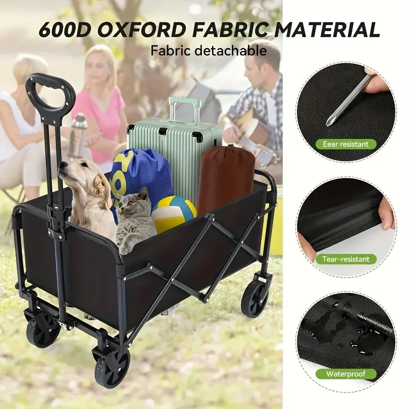 Black Multi outdoor folding handcart , off-road wheels, suitable for camping,, sports and shopping, outdoor pet handcart