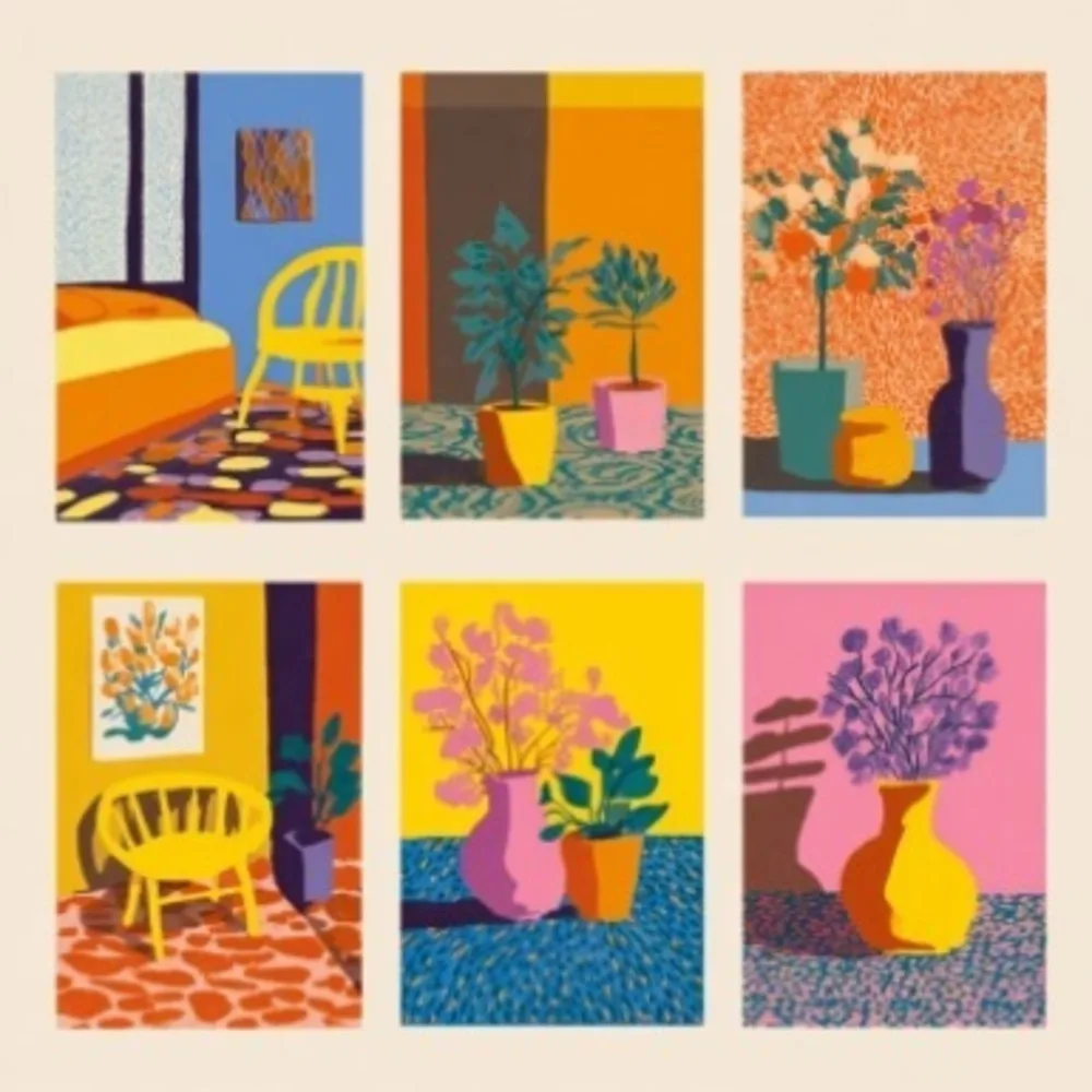 6-teiliges Malset für Schlafzimmer, Vase, Landschaft, Heimdekoration, Kinderzimmer, DIY Malen nach Zahlen für Wanddekoration – Detail 1
