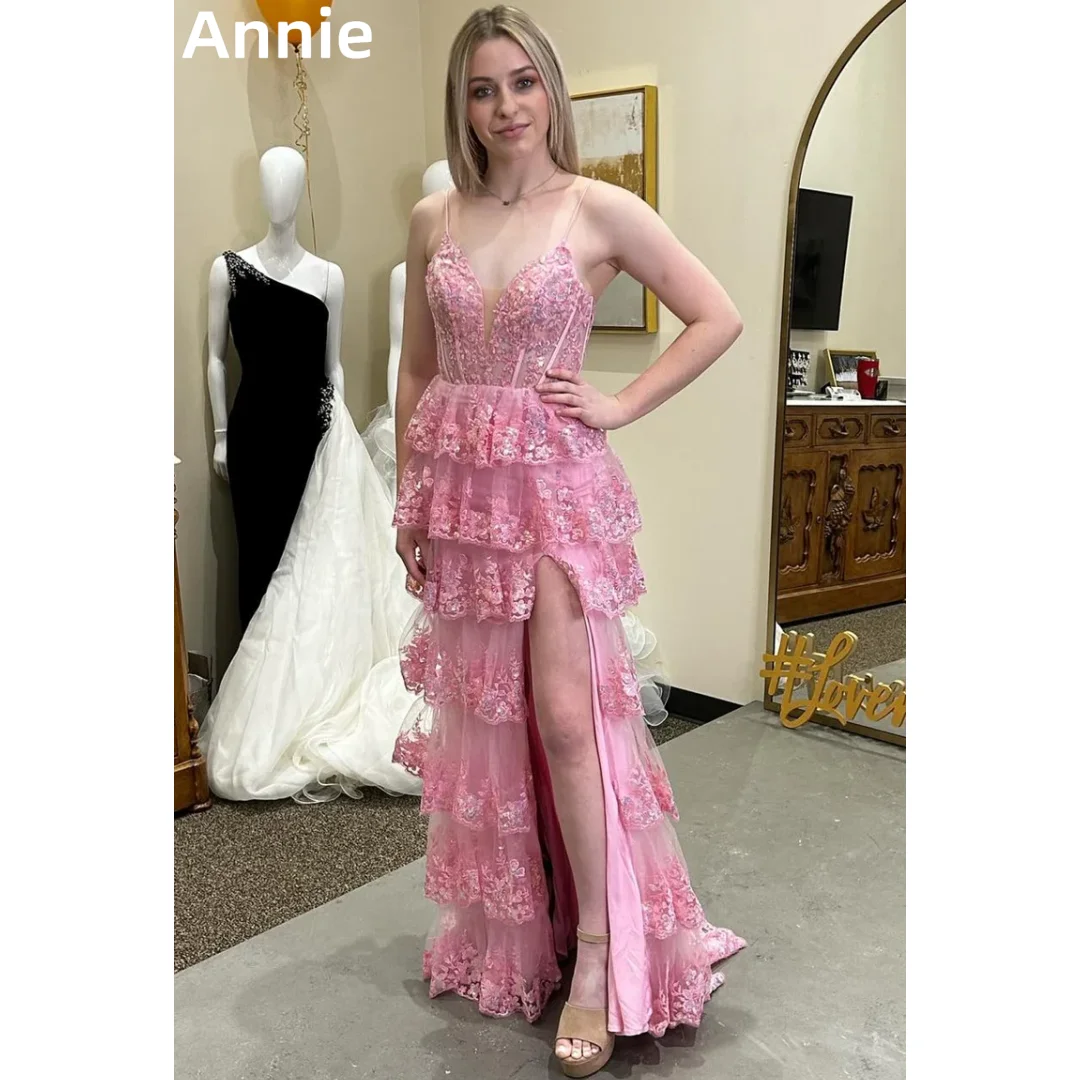 Annie Sweetheart różowe suknie balowe koronkowe haftowane brokatowe tiulowe suknie wieczorowe elegancja sukienki koktajlowe sukienka na imprezę