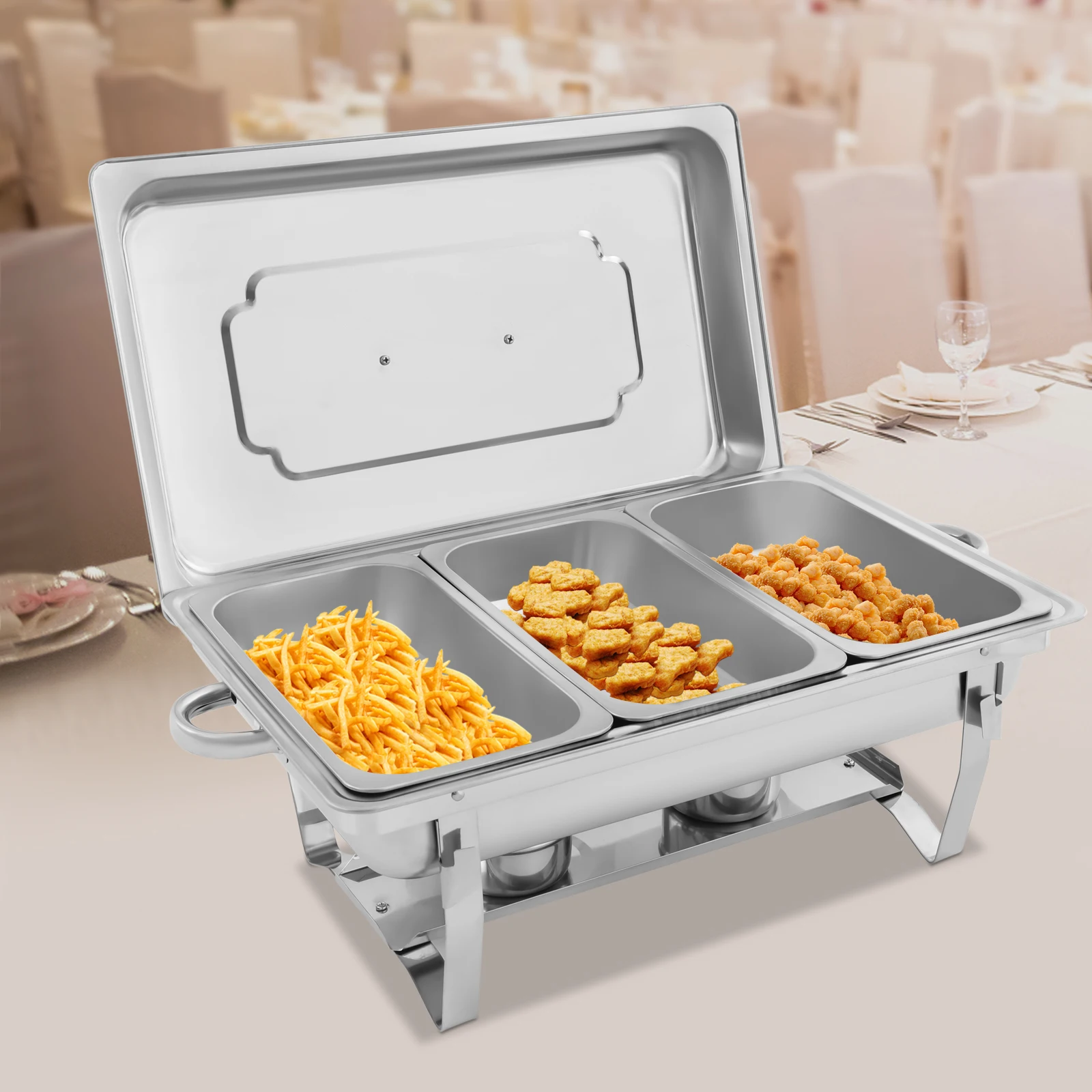 

Chafing Dish Buffet Set 3 Grid Stainless Steel Rectangular Catering Chafer Warmer Set Buffet Dishes Warming Set 63.5*35.5*32cm