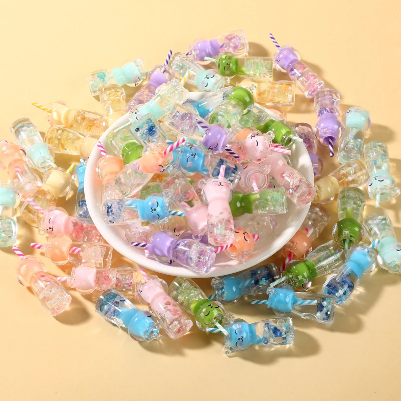 10Pcs 7Color Glow in the Dark Resin Pendant 17x42mm Charm Luminous Drink Bottle Pendant For DIY Necklace Bracelet Jewelry Making