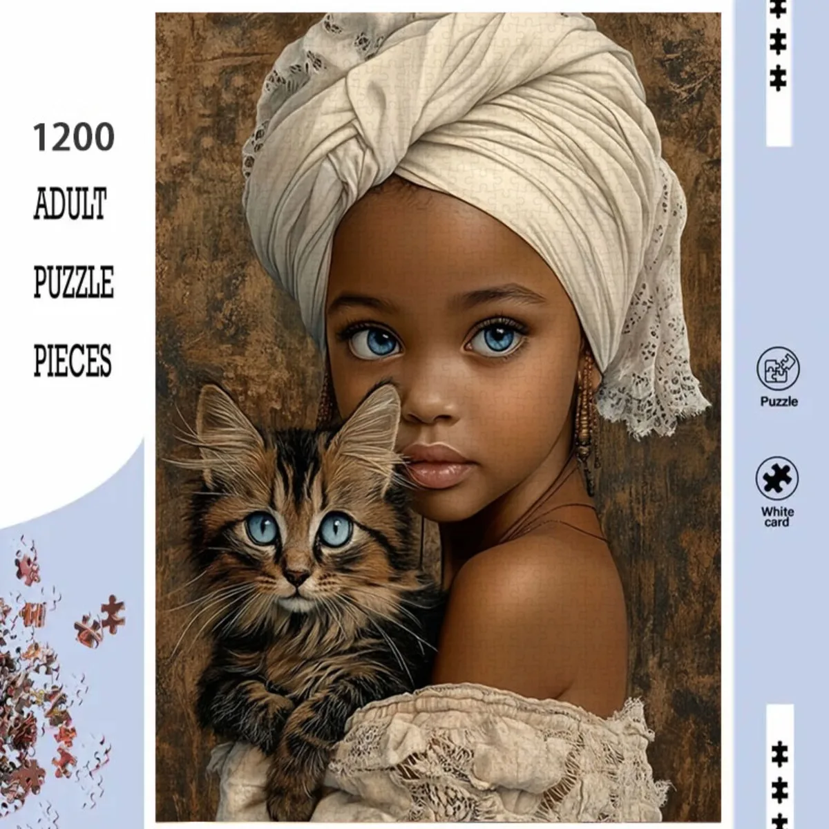 女の子と青い目の猫のアート ジグソーパズル 大人向け 心温まるテーマ 知的ゲーム ホームレジャー 装飾パズルおもちゃ