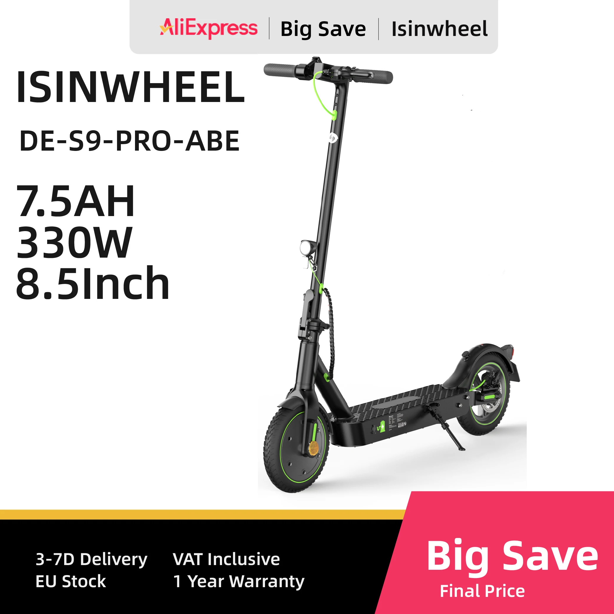 Isinwheel s9pro erwachsener Elektro roller 350w Motor E- Scooter 36v 10.4ah Batterie 7,5 Zoll