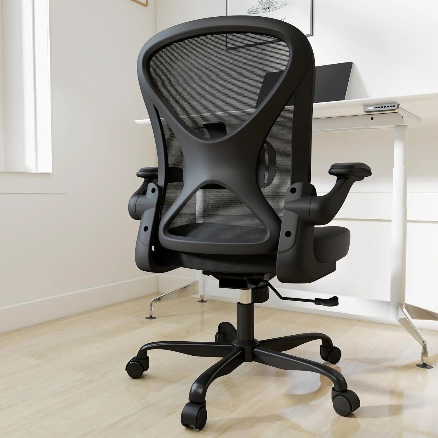 

Ergonomic Mesh Office Chair, Flip-Up Armrest Computer Chair, Adjustable Lumbar Support, Height-Adjustable with, Customized