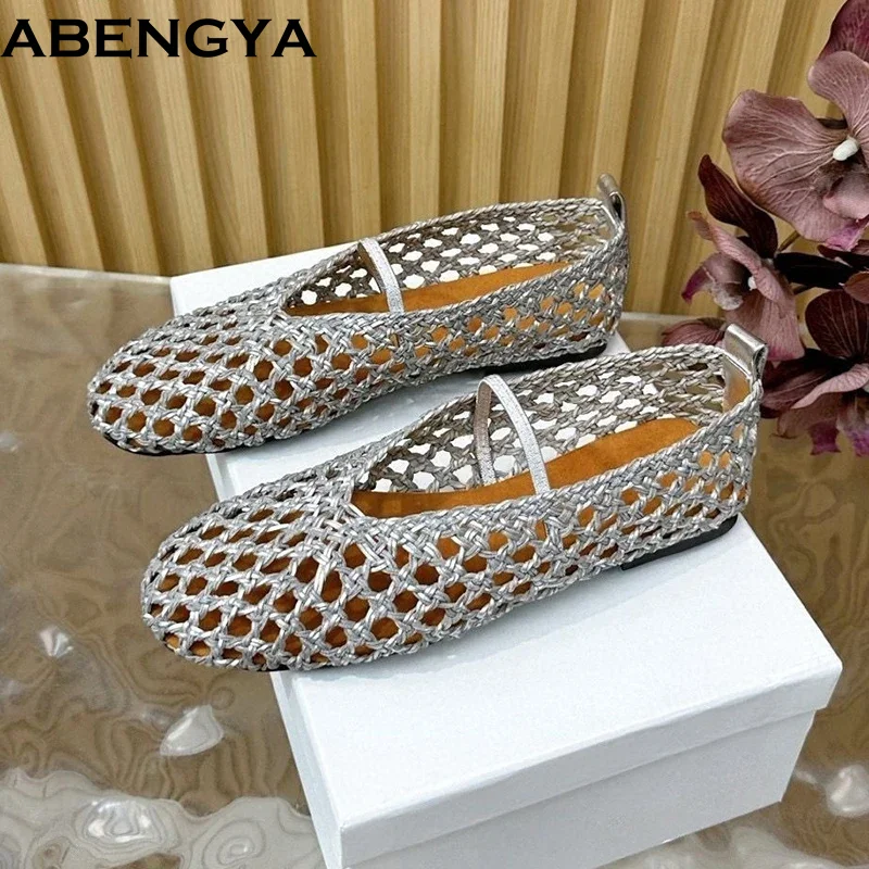 

Fashion Weave Hallow Outs Single Shoes Women Summer Loafers Round Toe Comfort Flat Ballet Shoes Outdoor Casual Shoes 2025
