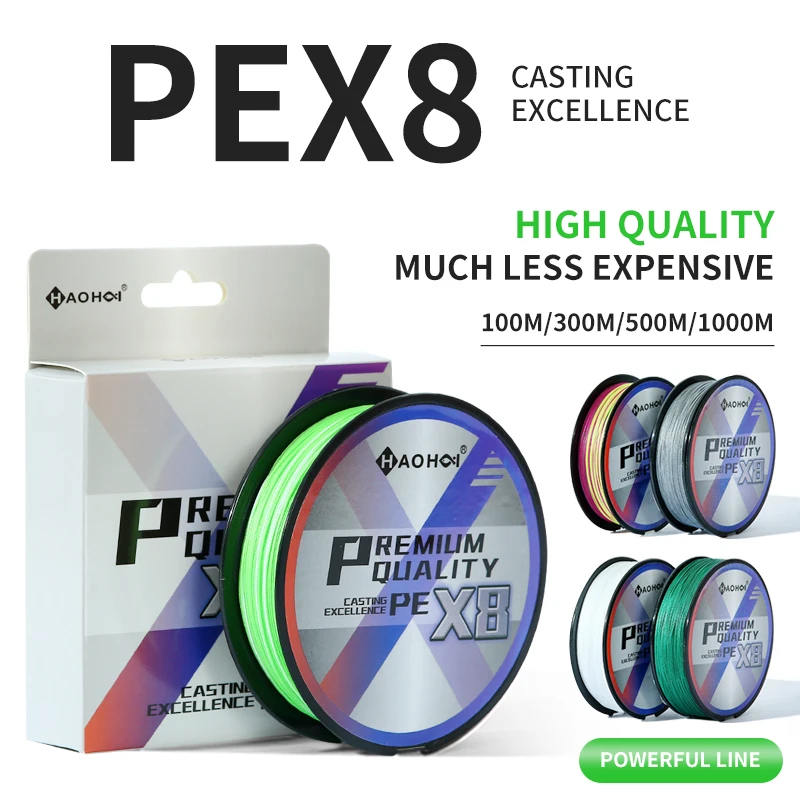 HAOHAI  X8 100YDS 500YDS 1000YDS Braided Fishing Line 8 Strands MultiColor Multifilament Saltwater PE Line 12LB-80LB