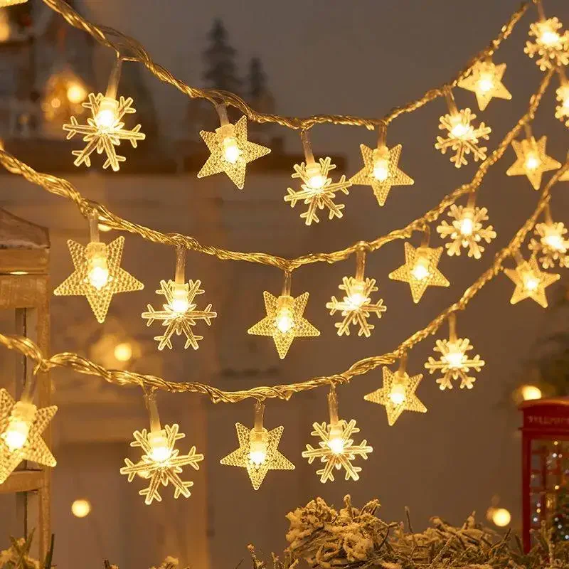 Outdoor Star Snowflakes String Lights, guirlanda Fairy Lights, decoração de Natal, festa de ano novo, decoração de férias, 1.5m-50m