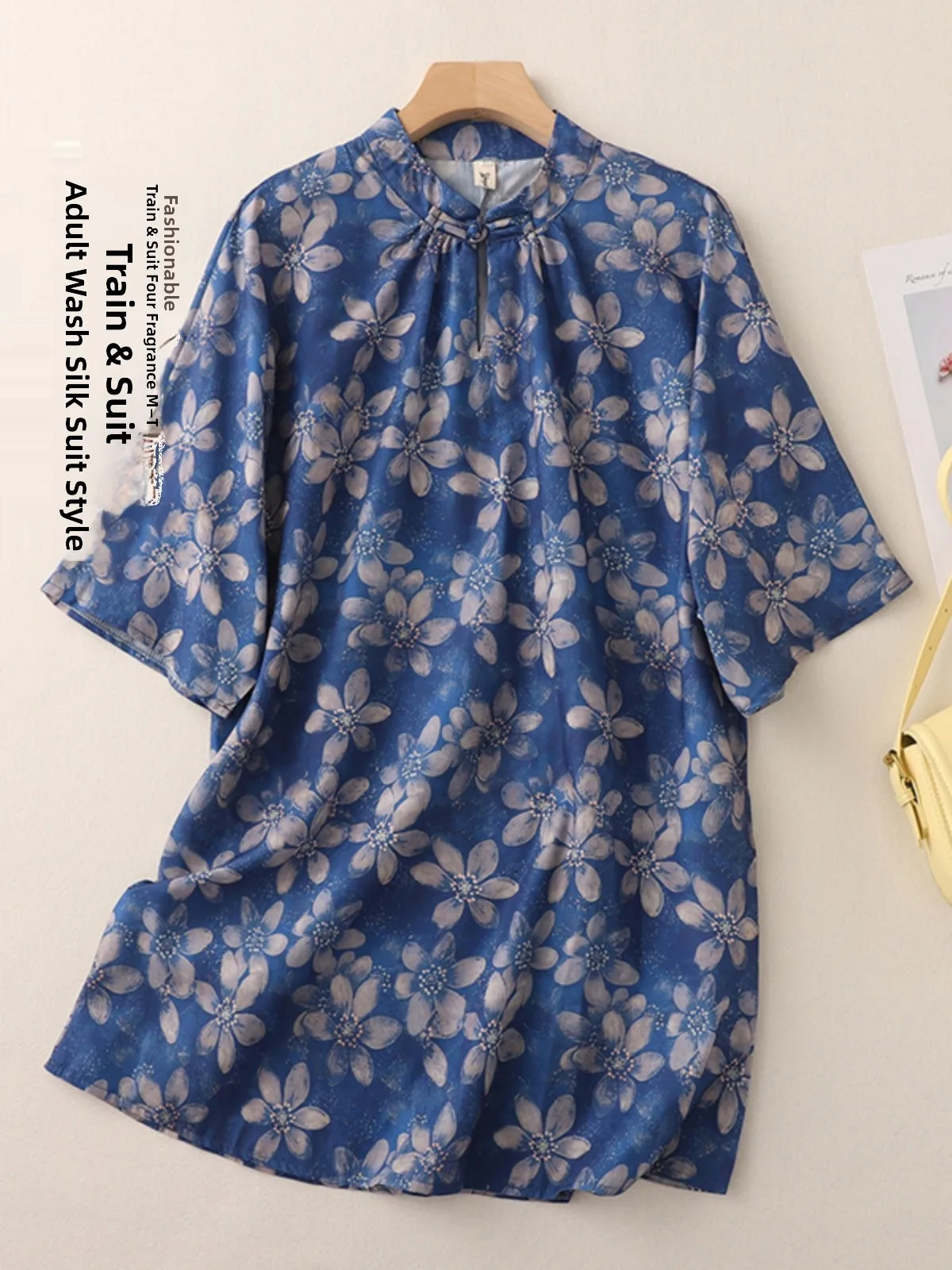 

Loose Women's Printed irt New Chinese Sle Heavy Printing f Sve Faionable Sun Protection Thin Five-Quarter Sve