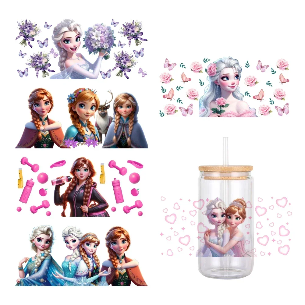 Disney Frozen 2 Super süße Elsa Anna UV DTF Transfer wasserdichte Transfers Aufkleber für 16 Unzen Glasbecher Wrap Aufkleber 11 x 24 cm