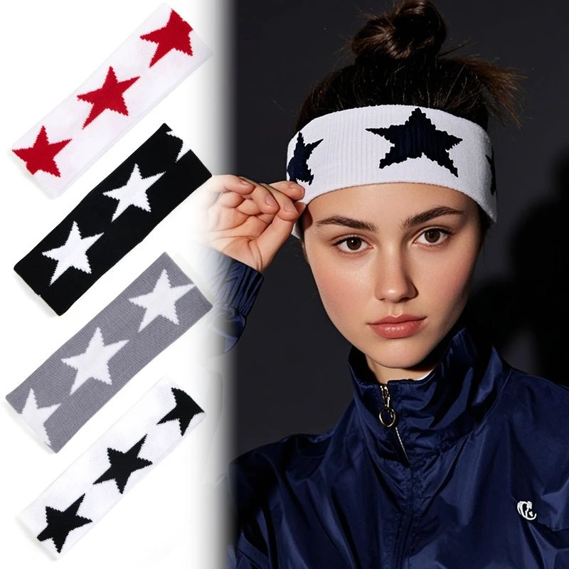 

Индивидуальный стиль, повязка на голову в стиле хип-хоп, эластичная вязаная повязка на голову со звездами в стиле хип-хоп, спортивная повязка на голову для йоги