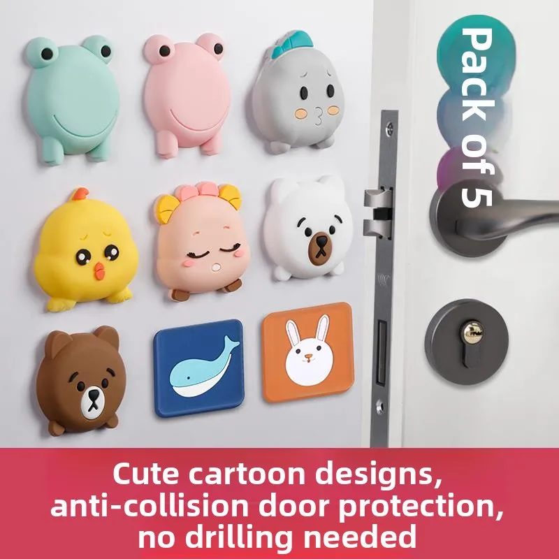 Silicone Anti-Collision Stickers Self-Adhesive Fridge Door Stopper Cartoon Design Kitchen Cabinet Protection Pads Home Safety