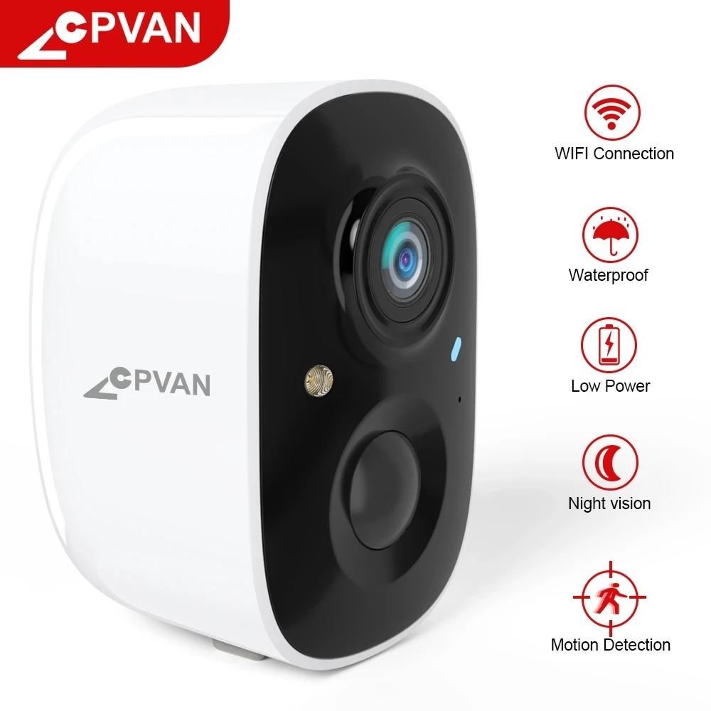 CPVAN Wireless 2.4G WiFi IP Camera HD 1080P Outdoor Surveillance Camera Waterproof AI Smart Night Vision Video Monitoring