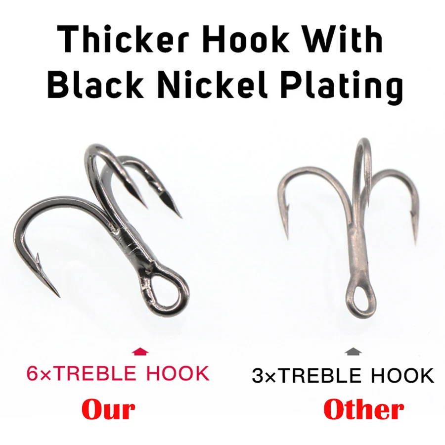 Fishing Treble Hook 6X Strong Carbon Steel Classic Round Bend Triple Fish Hooks Set Hooks for Big Game Bluefish Salmon Kingfish