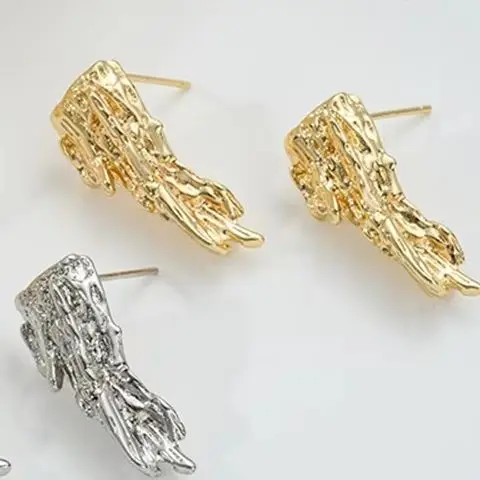 

1Pair 14K Gold-Plated Lava Column Stud Earrings with 925 Silver Needle DIY Handmade Pearl Retro Accessory Material