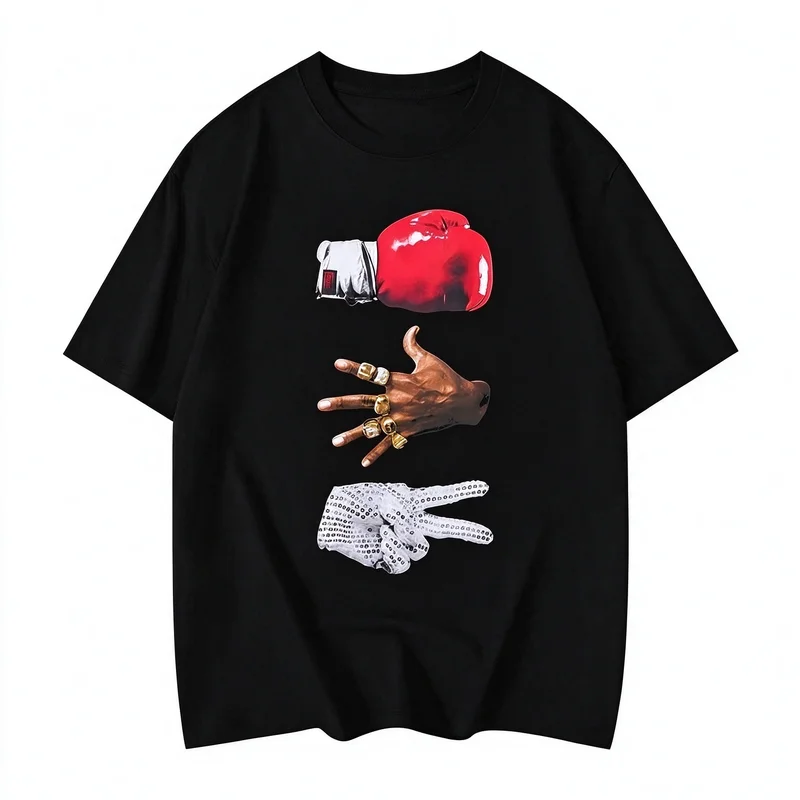 Boxing Glove Champion Hands Graphic T Shirt Men Vintage Boxer Gold Ring Hand Peace Sign Gloves Tees Sports Fan Casual Cotton Top
