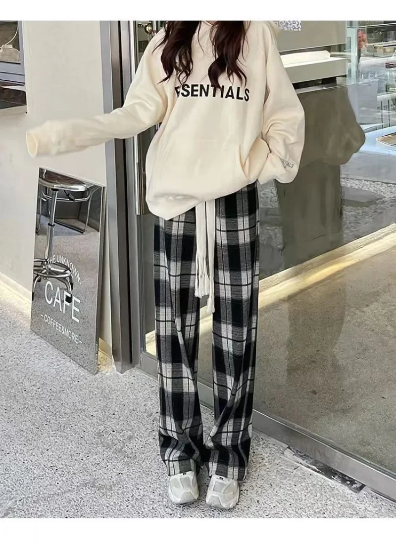 

Korean Style Vintage Harajuku Loose Plaid Pants Women Spring Autumn Unisex Couple Casual Wide Leg Trousers Y2k Streetwear Kpop