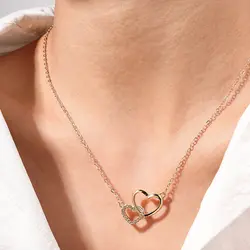 2024 Double Heart Pendant Necklace for Women Couple Choker Gold Silver Color Chain Wedding Party Friends Jewelry Gifts Wholesale