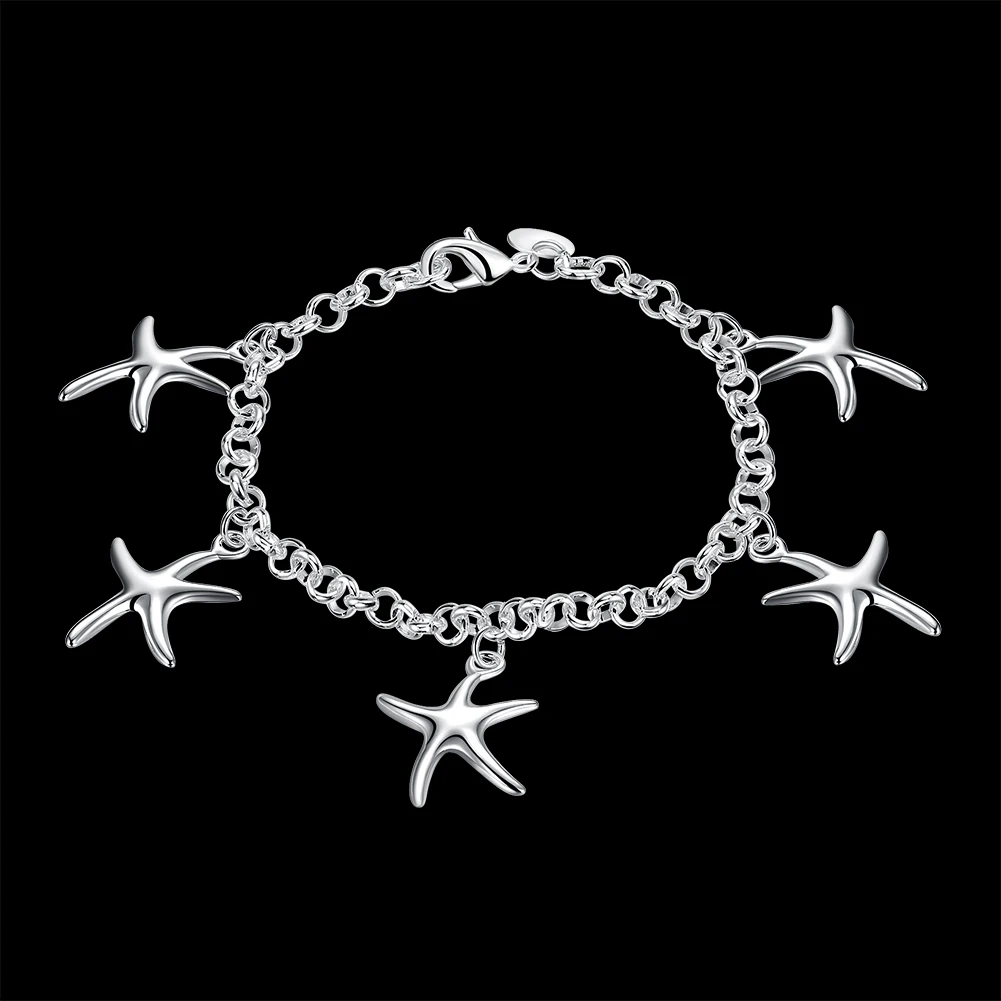 

Special Offer Fashion 925 Sterling Silver Bracelet For Woman Five Starfish Pendant Chain Jewelry Wedding Party Christmas Gift