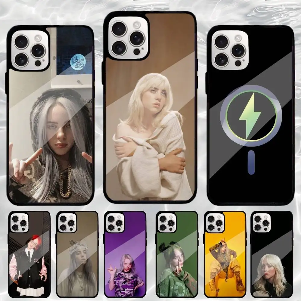 Funda de teléfono S-Snger B-Billie Eilish para iPhone17,16,15,14,13,12,11 Plus, funda protectora de carga inalámbrica, funda suave