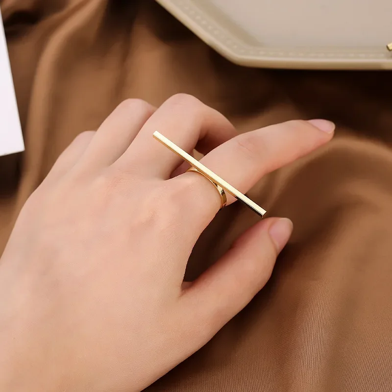 Fashion Simple Style Long Strip Geometric Ring for Women Girl Gold Silver Color Adjust Finger Jewelry Birthday Gifts