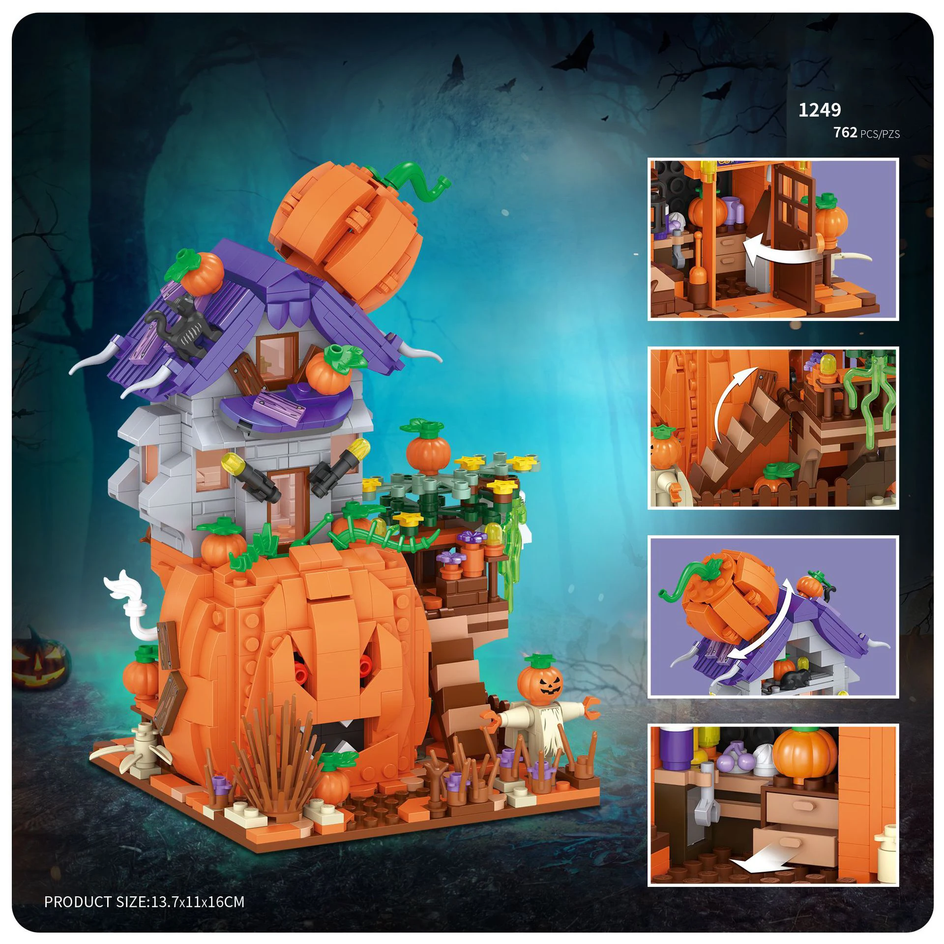 City Street View Ghost Pumpkin House Mini Block Halloween Trick Or Treat Building Brick Witch Zombie Figures Toys For Gift