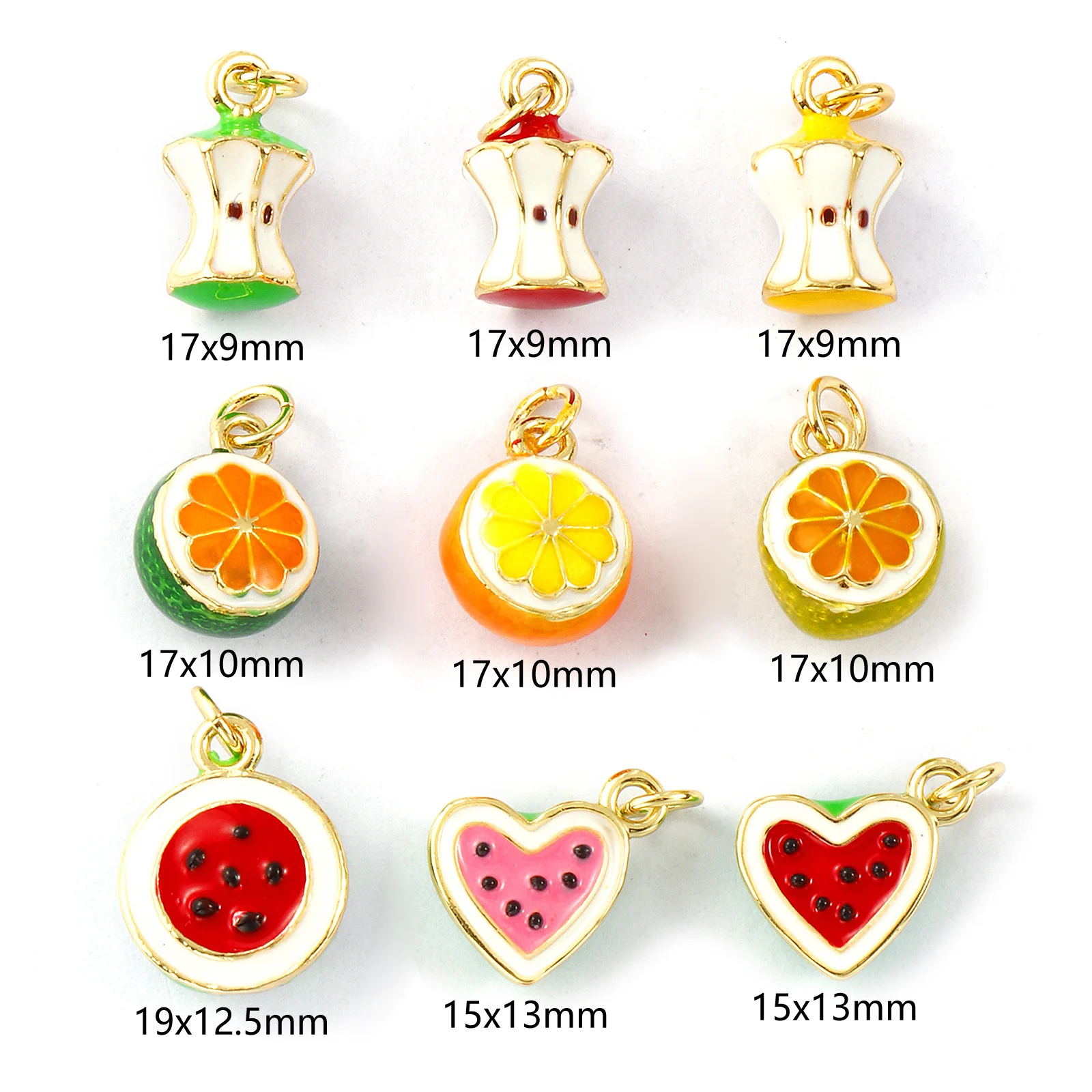 1 Piece Brass Charms 18K Gold Plated Enamel 3D Apple Orange Heart Watermelon Pendants For DIY Necklace Bracelet Jewelry Making