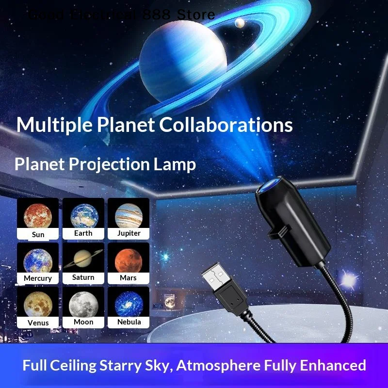 【G】USB Starry Sky Projector Lamp 360° Rotatable Flexible Hose Planet Galaxy Projection Light With 3/6/10 Pcs Film Slides Bedroom