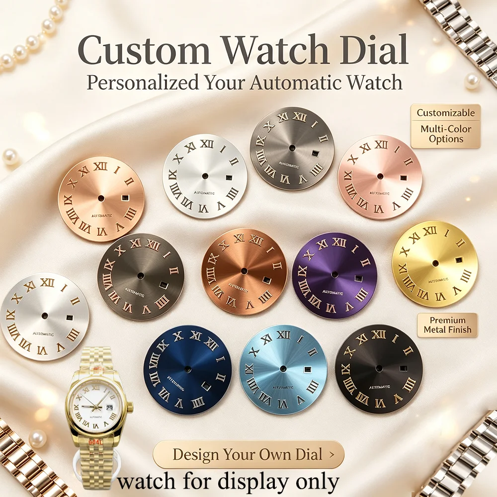 LARIMOKER 24.5mm Customizable Watch Dial Gold Roman Numeral With Date Window Fit for NH05 NH06Automatic Movement Watch Accessory
