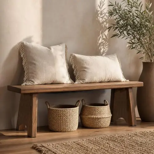 Wooden Narrow Bench 24 31 35 Inch for Entryway Hallway, Solid Wood Slim Bench with 7.9