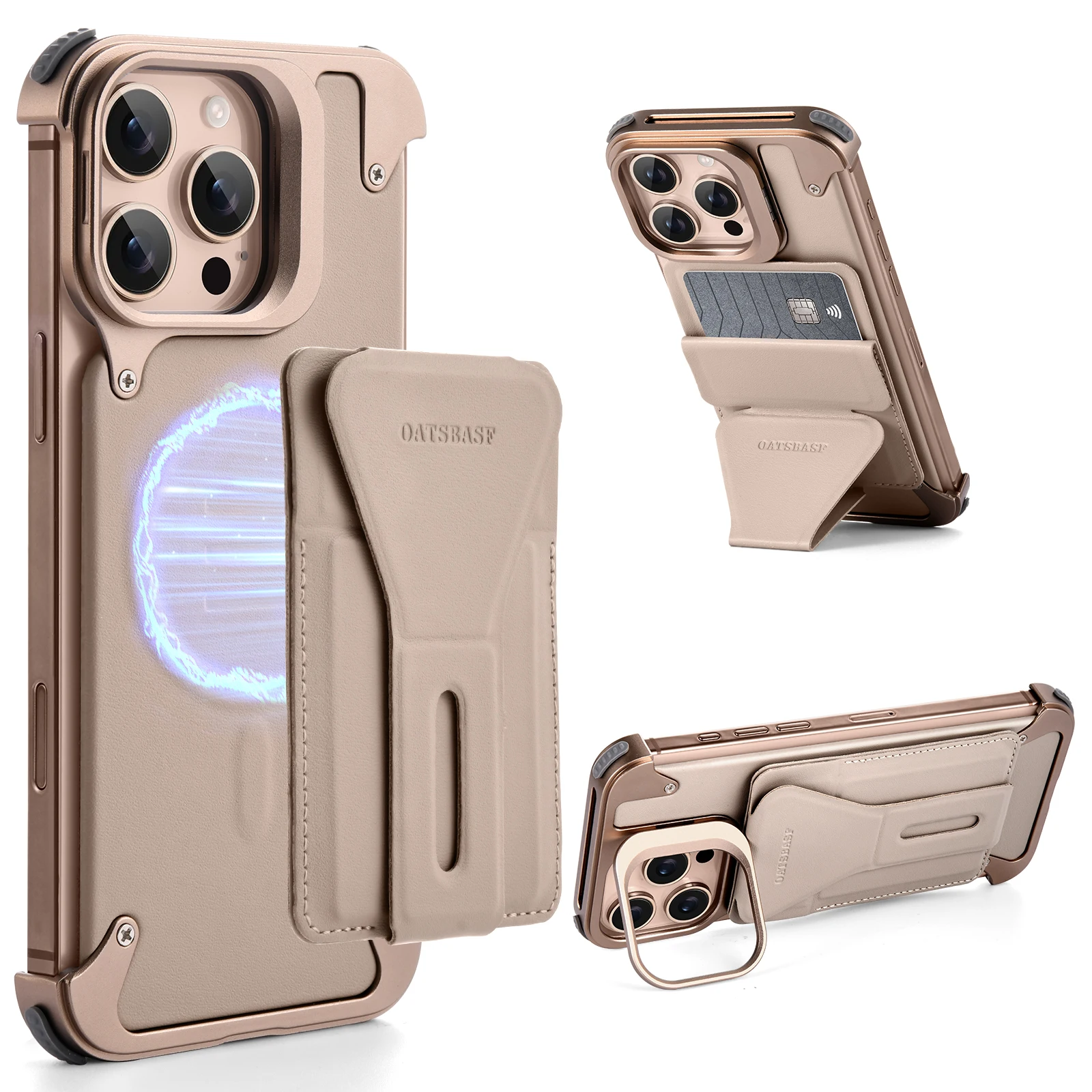 

Eary for iPhone 16 Pro Max Phone Case with Stand Magnetic Wallet Card Holder Card Slot Wireless Charging Bumper Protective Cover