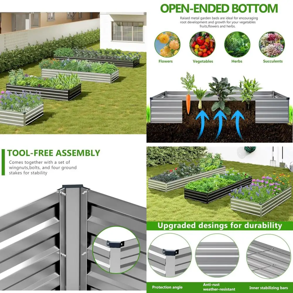 

Оцинкованная металлическая приподнятая грядка 10x3x1 фут, большая уличная кашпо для овощей, серебристая