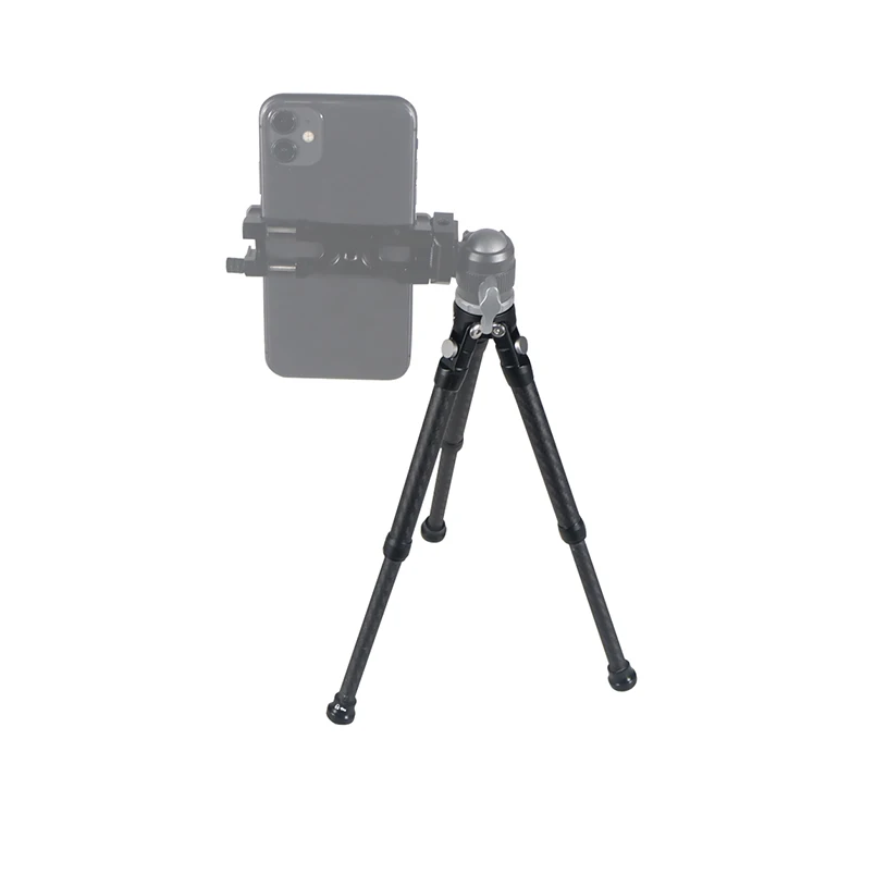 حامل ثلاثي متنقل خفيف الوزن السفر منضدية فيديو حامل ألياف الكربون قابلة للتمديد زاوية قابلة للتعديل دعم صغير لكاميرا الهاتف