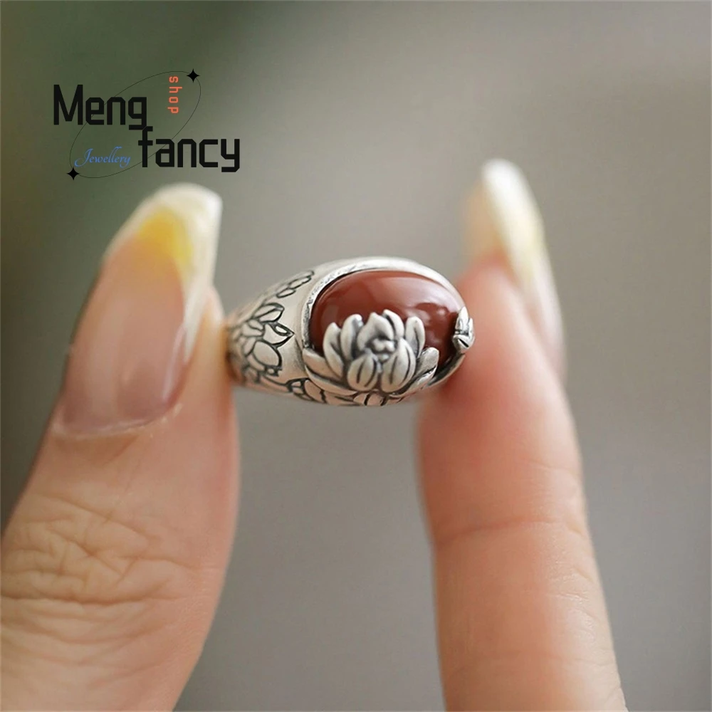 

High - Grade A Silver Retro - Style Lotus New Chinese Ethnic Style Ring With A Niche And Elegant Charm Fashion Jewelry Exquisite