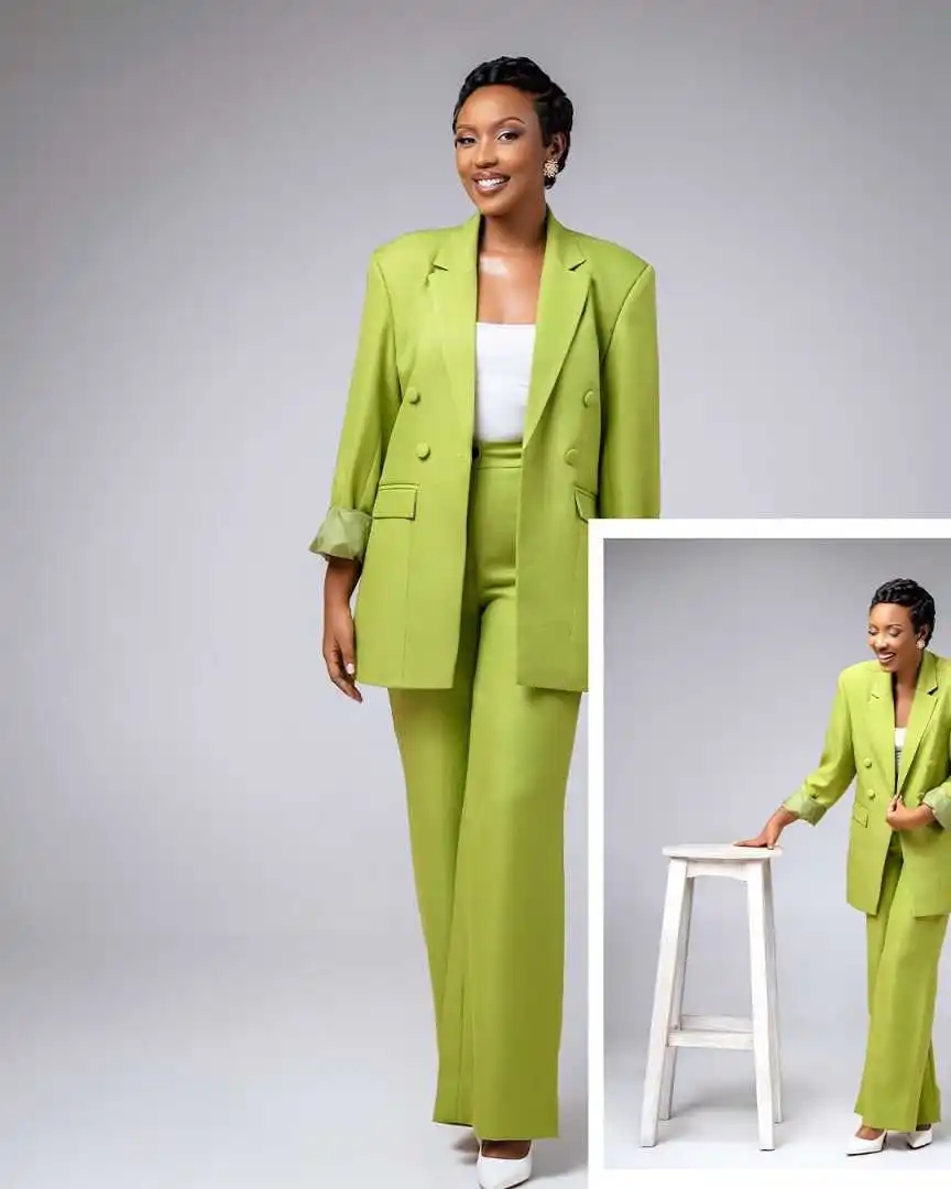 Elegant Loose Women Suits Double Breasted Pocket Customized Blazers 2 Pieces Set (Jacket+Pants) Fashion Streetwear Daily Coat