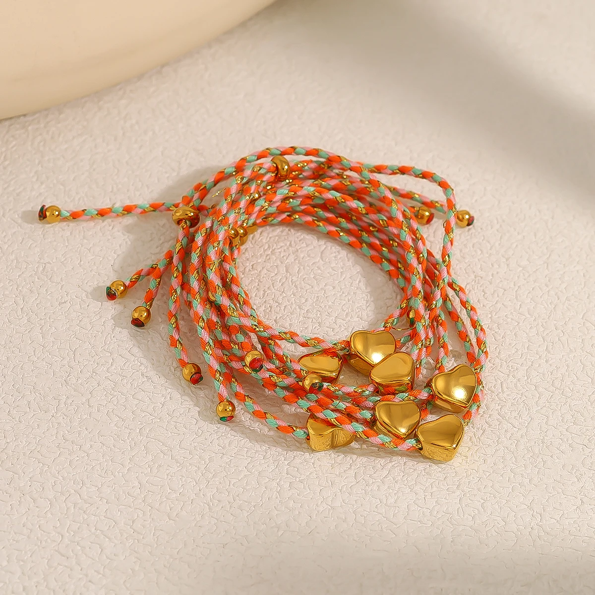 WILD & FREE Retro Bohemian Rope Chain Bracelet for Women Stainless Steel Heart Charm Simple Waterproof Jewelry