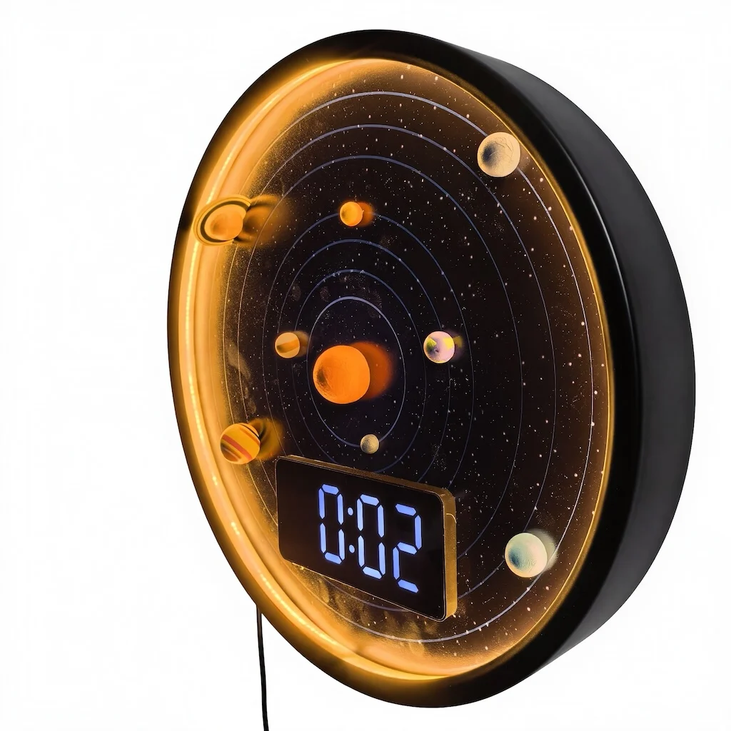 3D Solar System Planets LED Digital Wall Clock Home Decor Silent Movement Timepieces Luminous Night Light Electronic Wall Clock