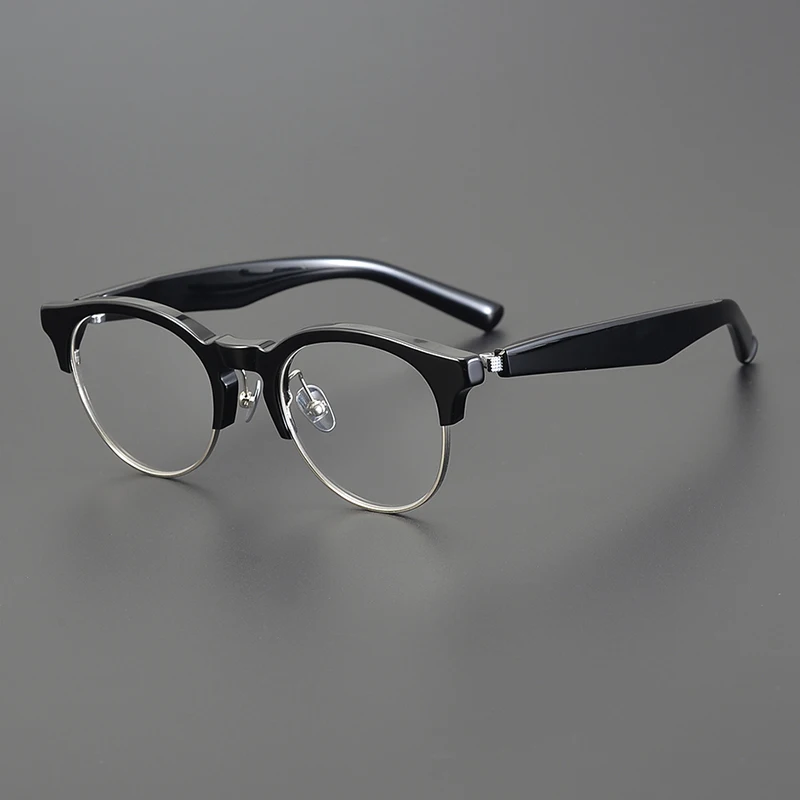 Montura de gafas ovalada Retro para hombres y mujeres, línea de cejas, medio marco, diseñador de nicho literario, montura completa, gafas graduadas para miopía