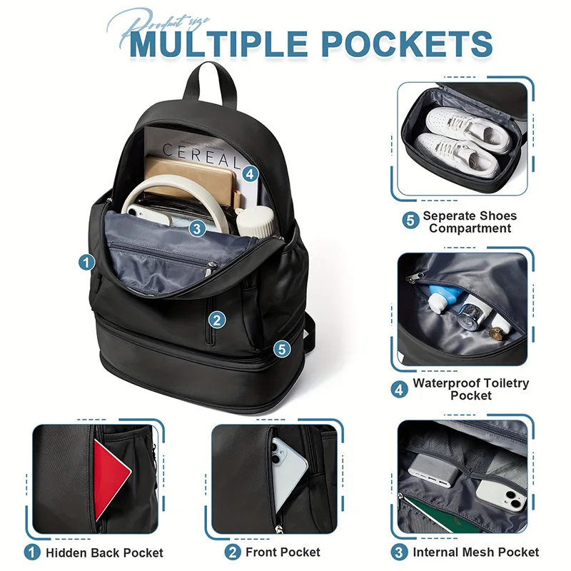 حقيبة رياضية قابلة للتمديد، حقيبة ظهر جافة ورطبة لليوجا واللياقة البدنية مع أحذية، حقيبة تخييم للمشي لمسافات طويلة في الهواء الطلق، حقيبة ظهر كبيرة لعطلة نهاية الأسبوع