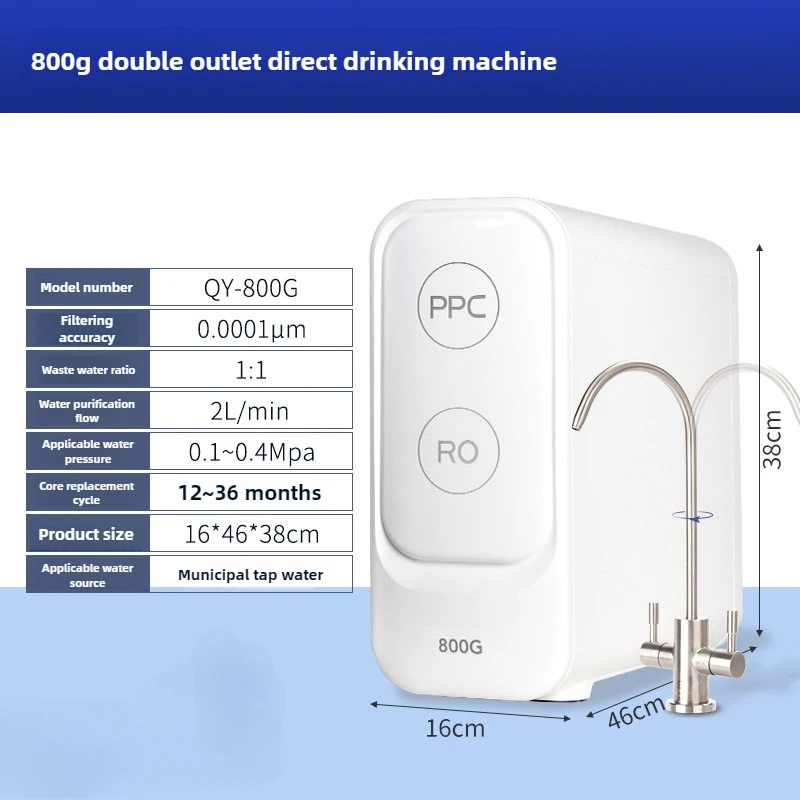 800G High Flow RO Water Purifier Dual Tap, Quick Filter Replacement, Filters Scale Heavy Metals Direct Drink