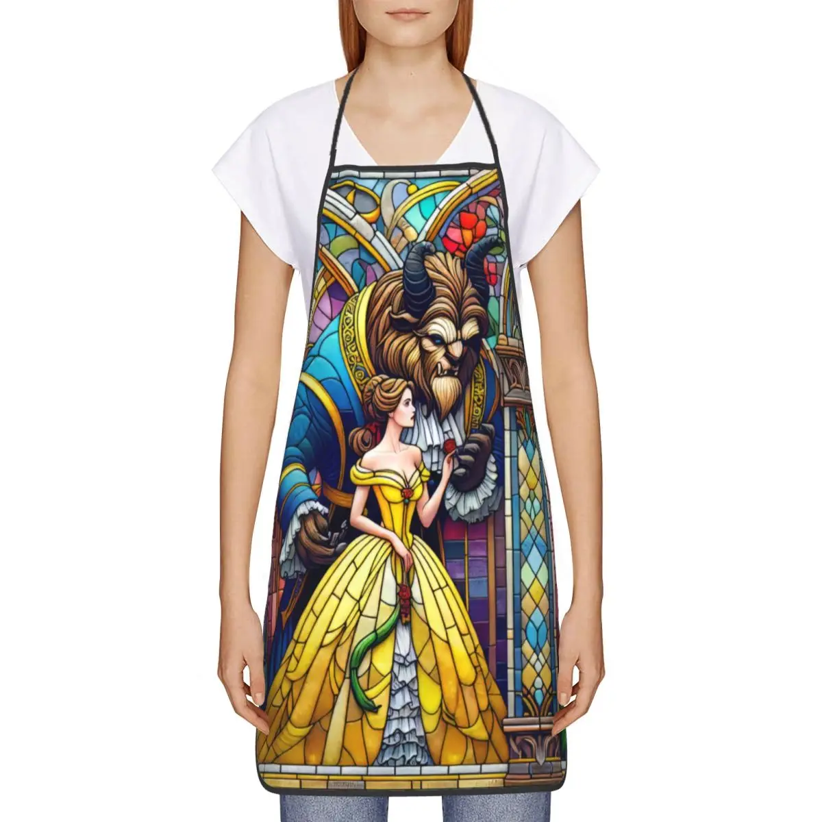 Custom Belle Princess Beauty And The Beast Apron Women Men Unisex Bib Cooking Kitchen Tablier Cuisine Chef Baking