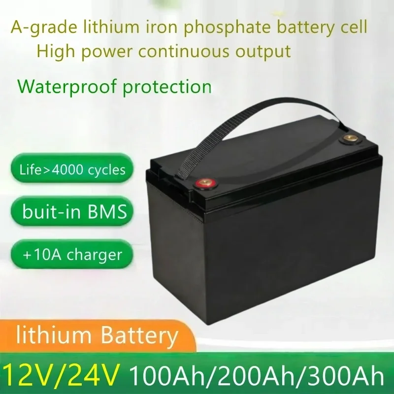 12V/24V Lithium Iron Phosphate Battery 100/200/300Ah Parallel Series RV Solar Off-Grid Accumulation System Support