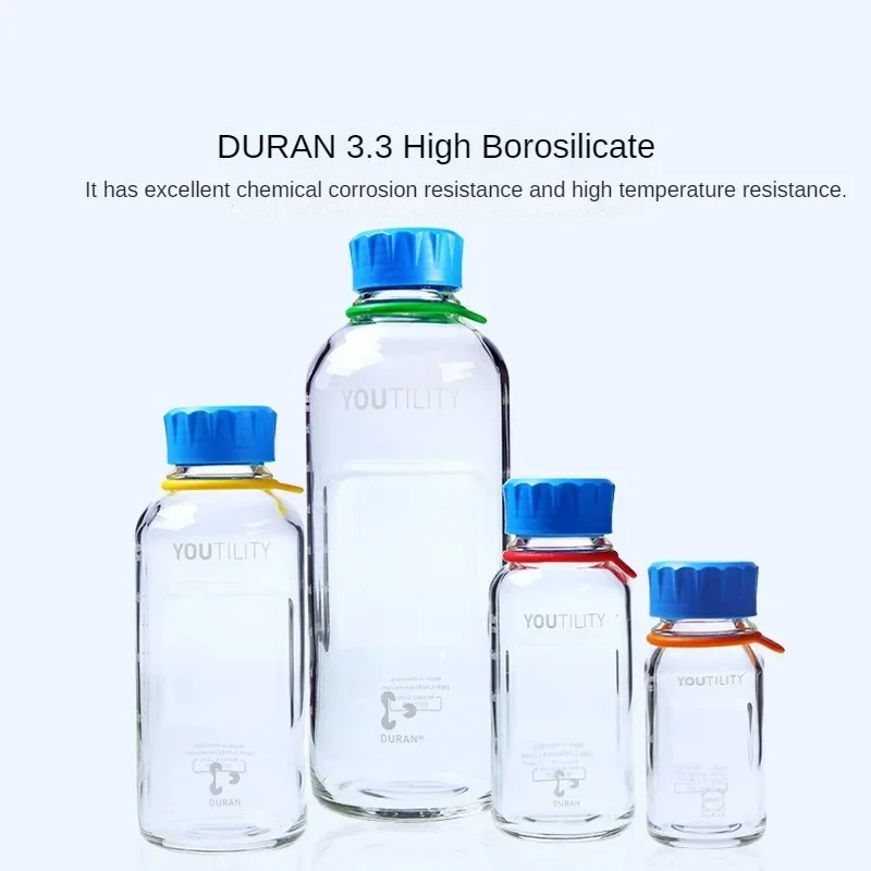 German Schott Duran YOUTILITY Serum Bottle GL45 125/250/500/1000ml Laboratory Blue Cap Reagent Bottle Water Glass Bottle