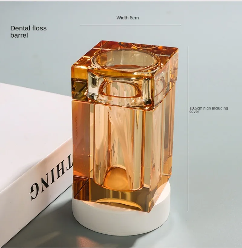 Amber Clear Glass Toothpick Box Square Crystal Glass Toothpick Holder with Lid Simple Home Cotton Swab Box Hotel Storage Jar